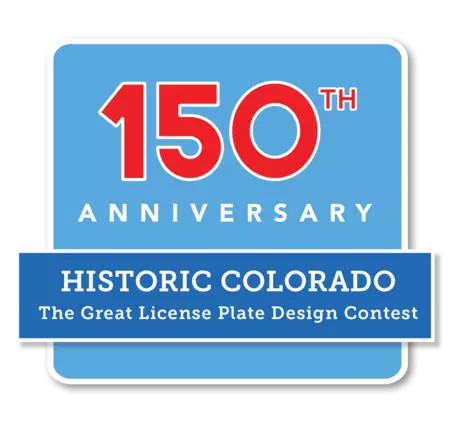 Logo of 150th Anniversary for Historic Colorado's Great License Plate Design Contest