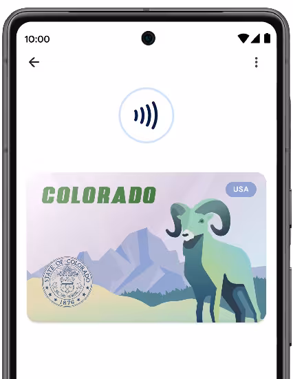 Top part of a smart phone screen displaying a Colorado ID graphic as a mobile ID