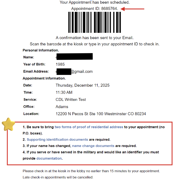 Appointment Confirmation Page