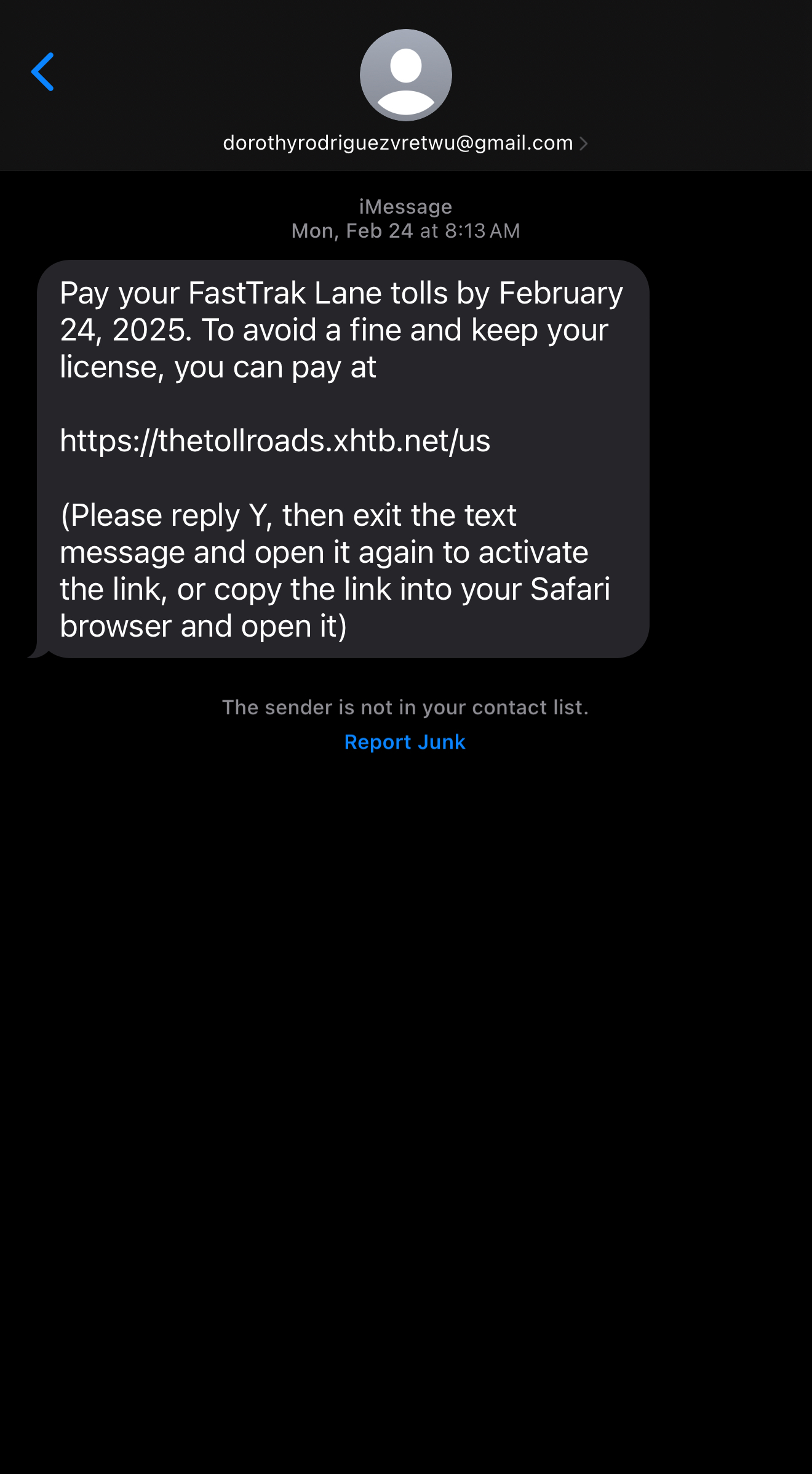 example of scam text message