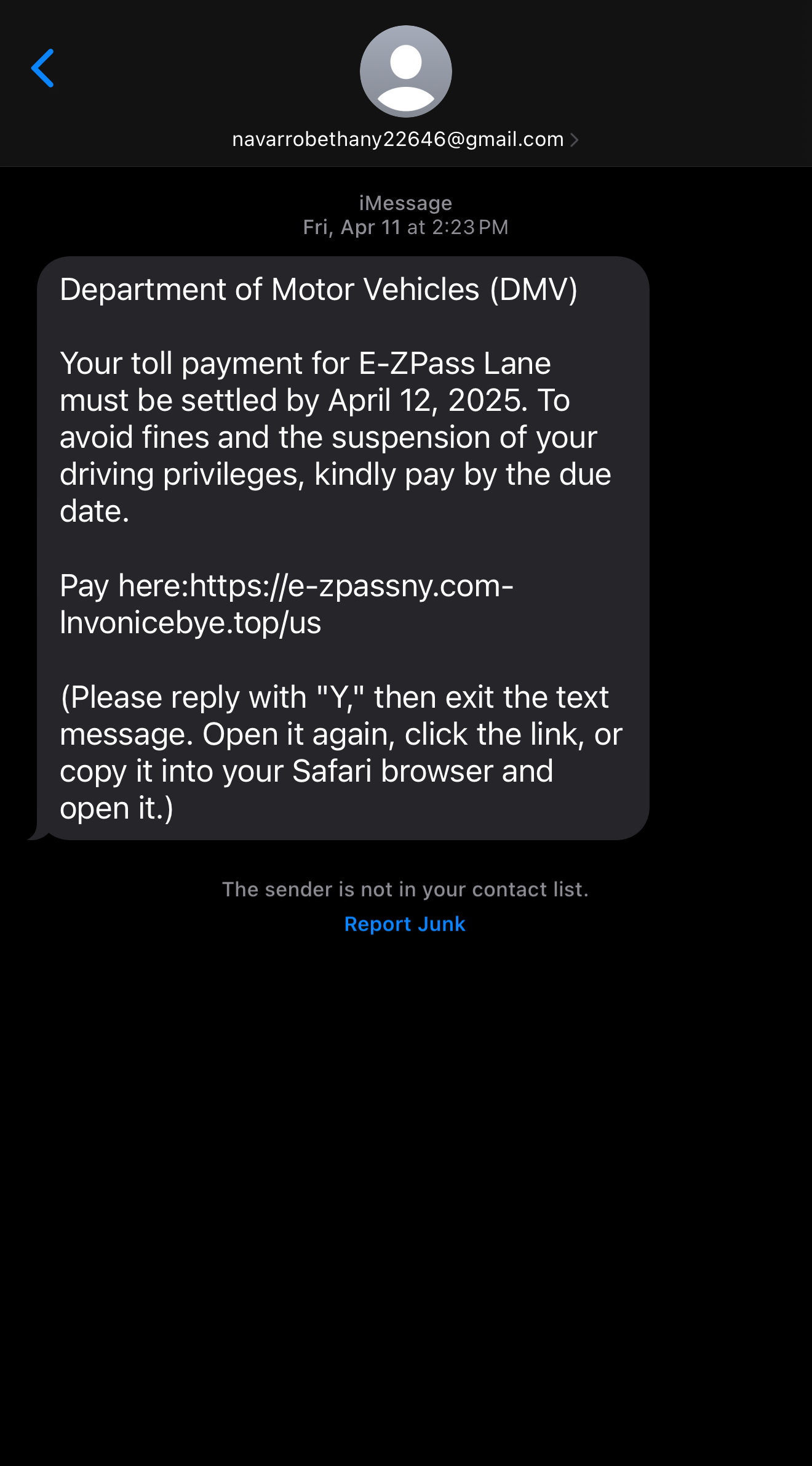 example of scam text message