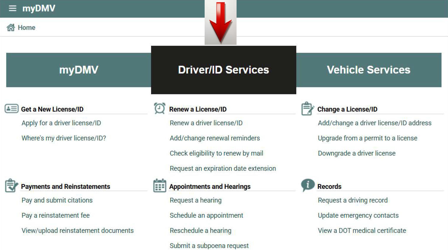 myDMV Driver/ID Services
