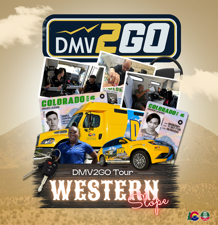 Visual graphic promoting DMV2GO's Western Slope tour