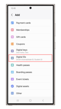 Samsung phone screen selecting Digital IDs from the menu.