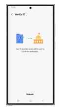 Samsung phone screen showing Verify ID and icons of a file being sent to a the capitol.