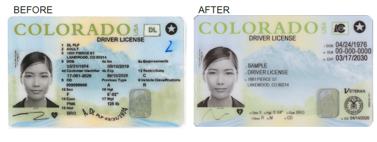 Pictures of license before and after redesign