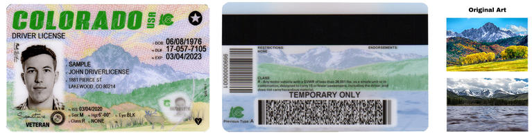 Front and Back of Colorado REAL ID Over 21 Driver License