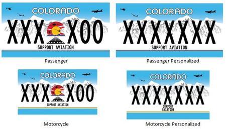 Colorado Aviation license plate in Light Blue with White Mountains