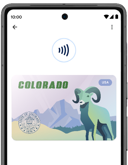 Top part of a smart phone screen displaying a Colorado ID graphic as a mobile ID